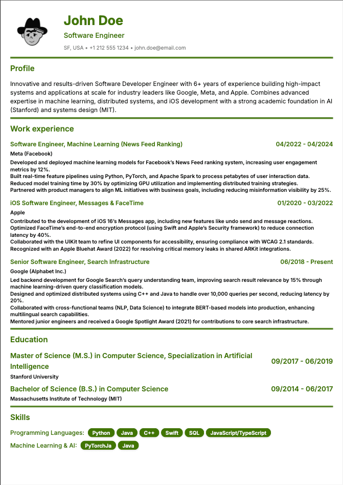 Resume preview